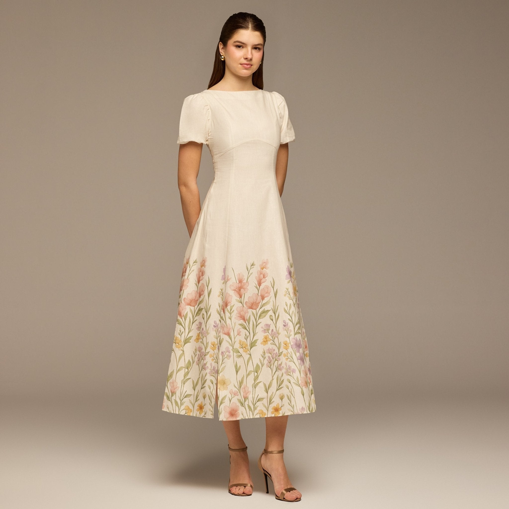 Floral Print Cotton Midi Dress - shopaleena