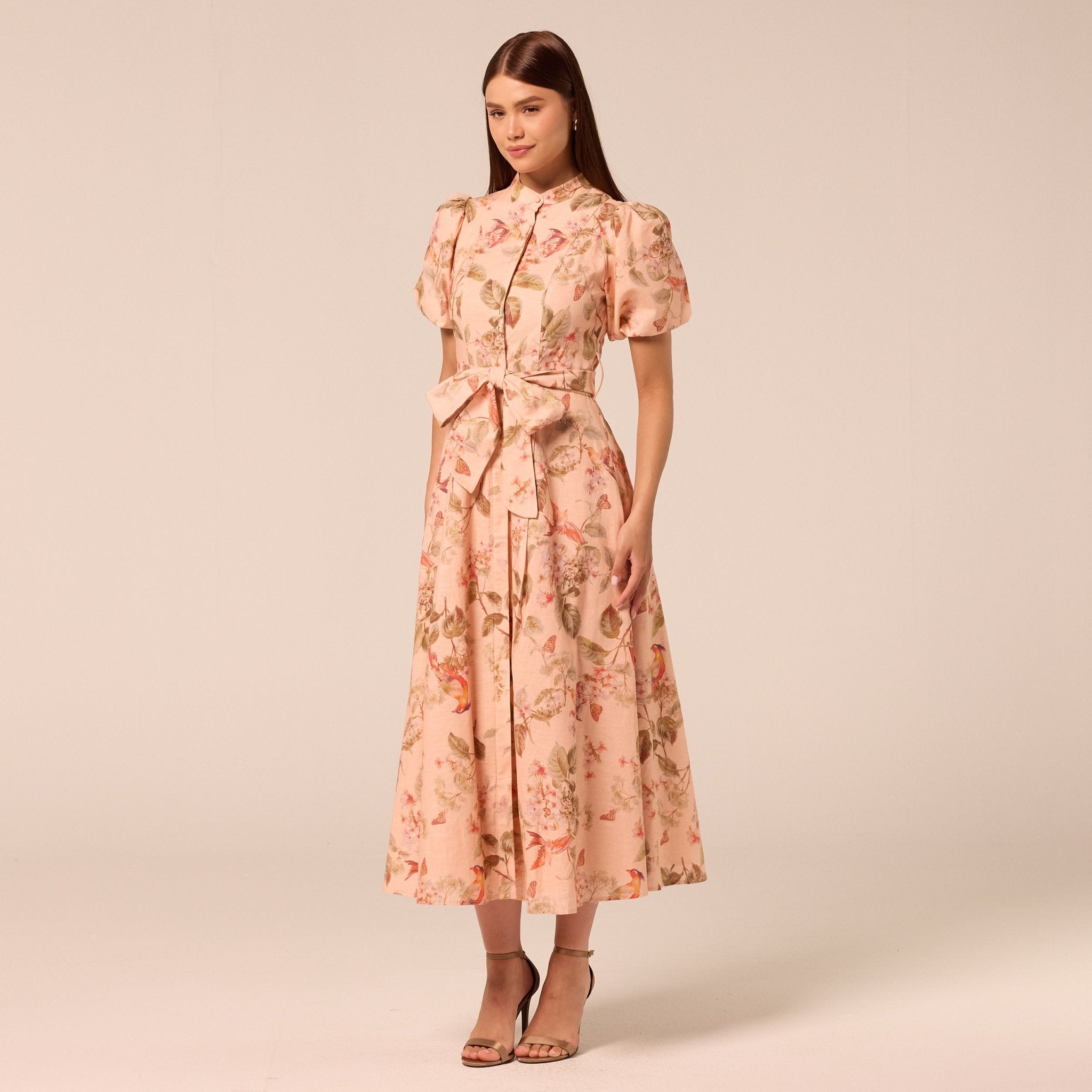Floral Puff Sleeve Midi Dress - shopaleena