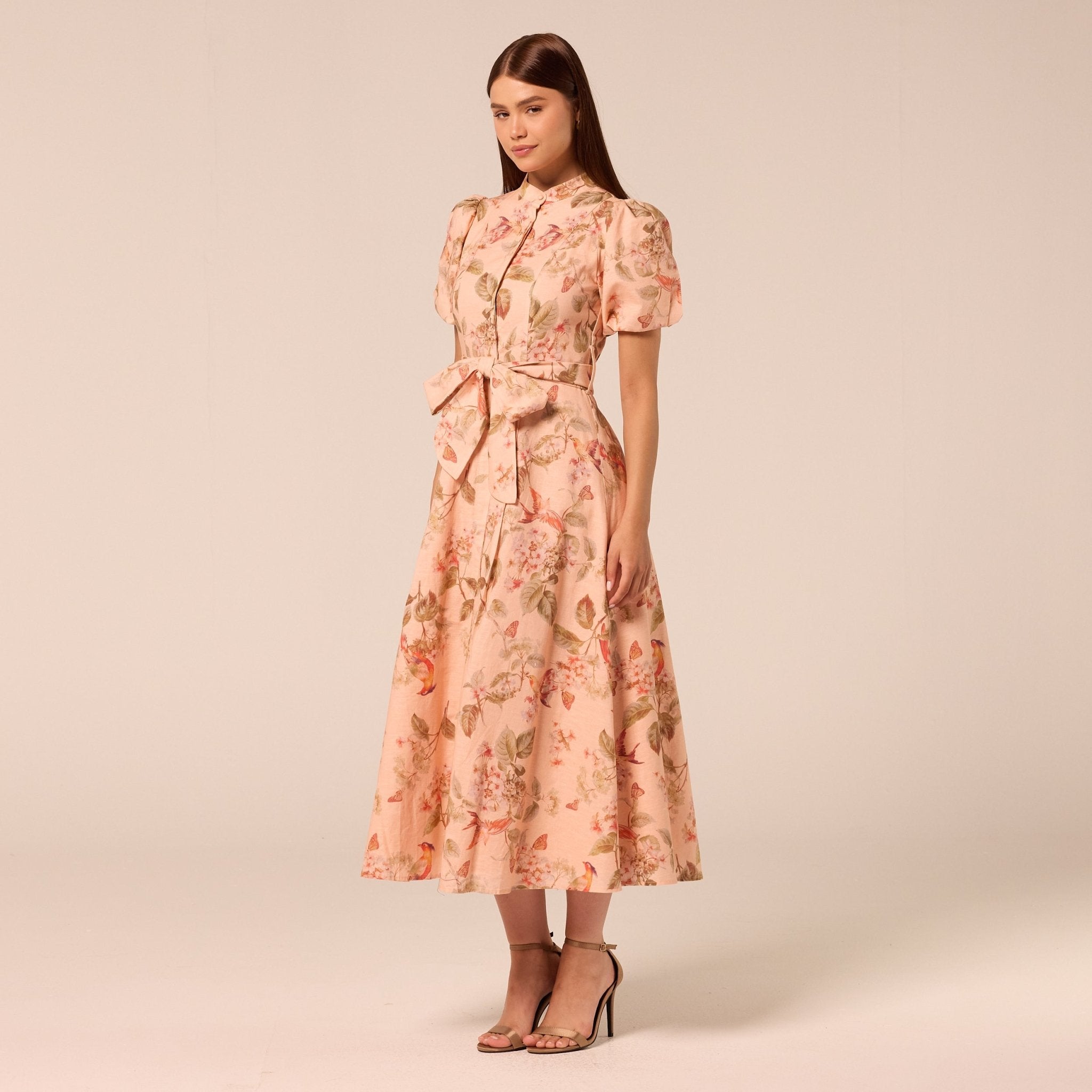 Floral Puff Sleeve Midi Dress - shopaleena