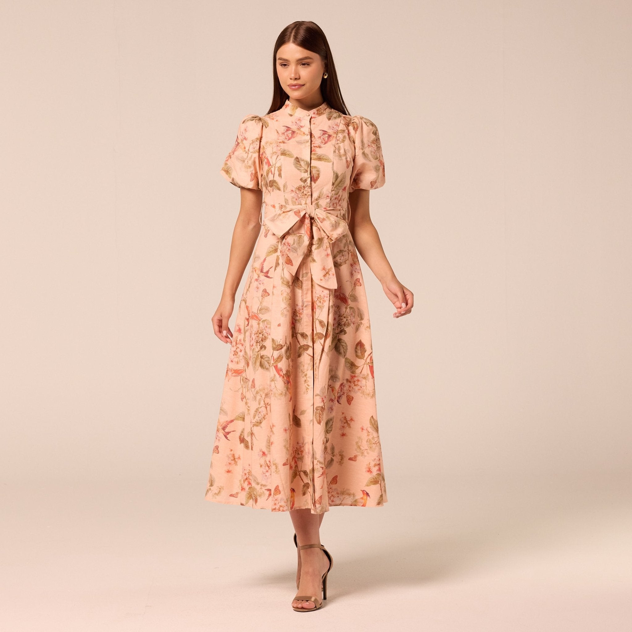 Floral Puff Sleeve Midi Dress - shopaleena