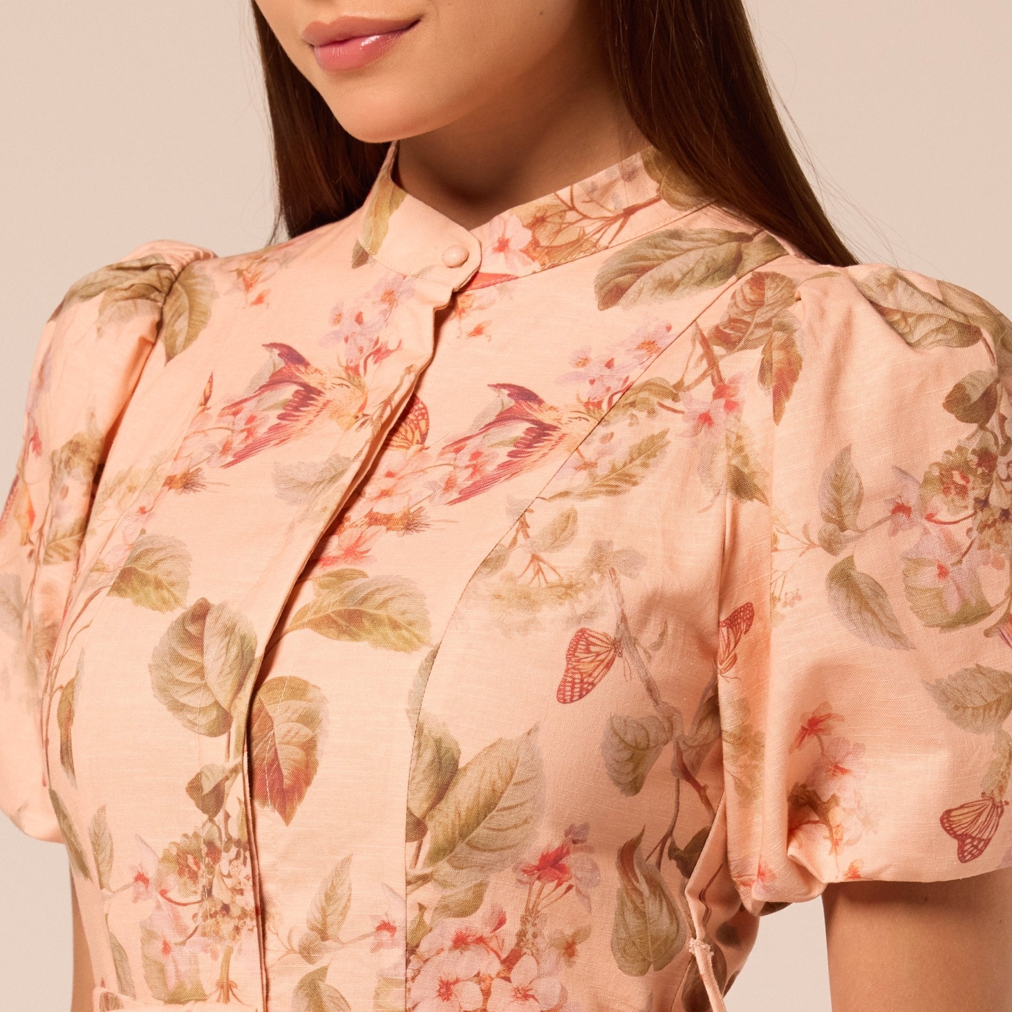 Floral Puff Sleeve Midi Dress - shopaleena