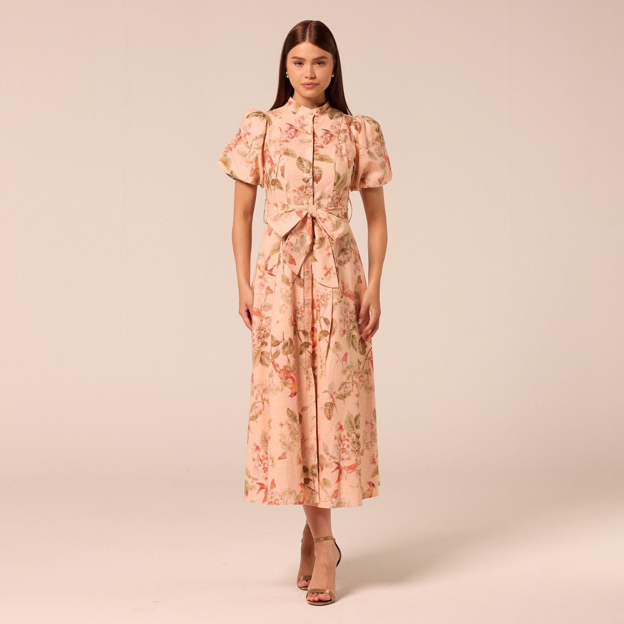 Floral Puff Sleeve Midi Dress - shopaleena