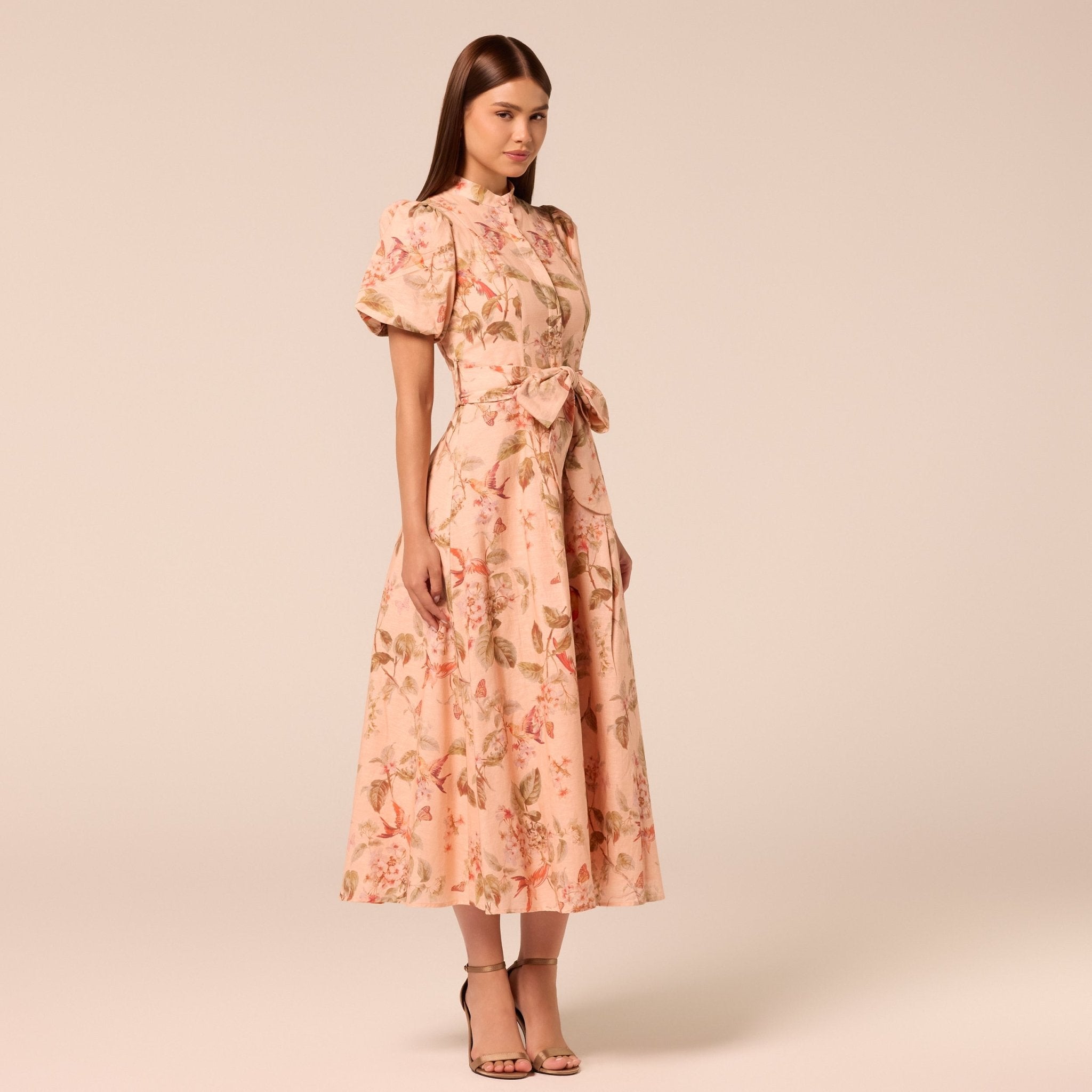 Floral Puff Sleeve Midi Dress - shopaleena