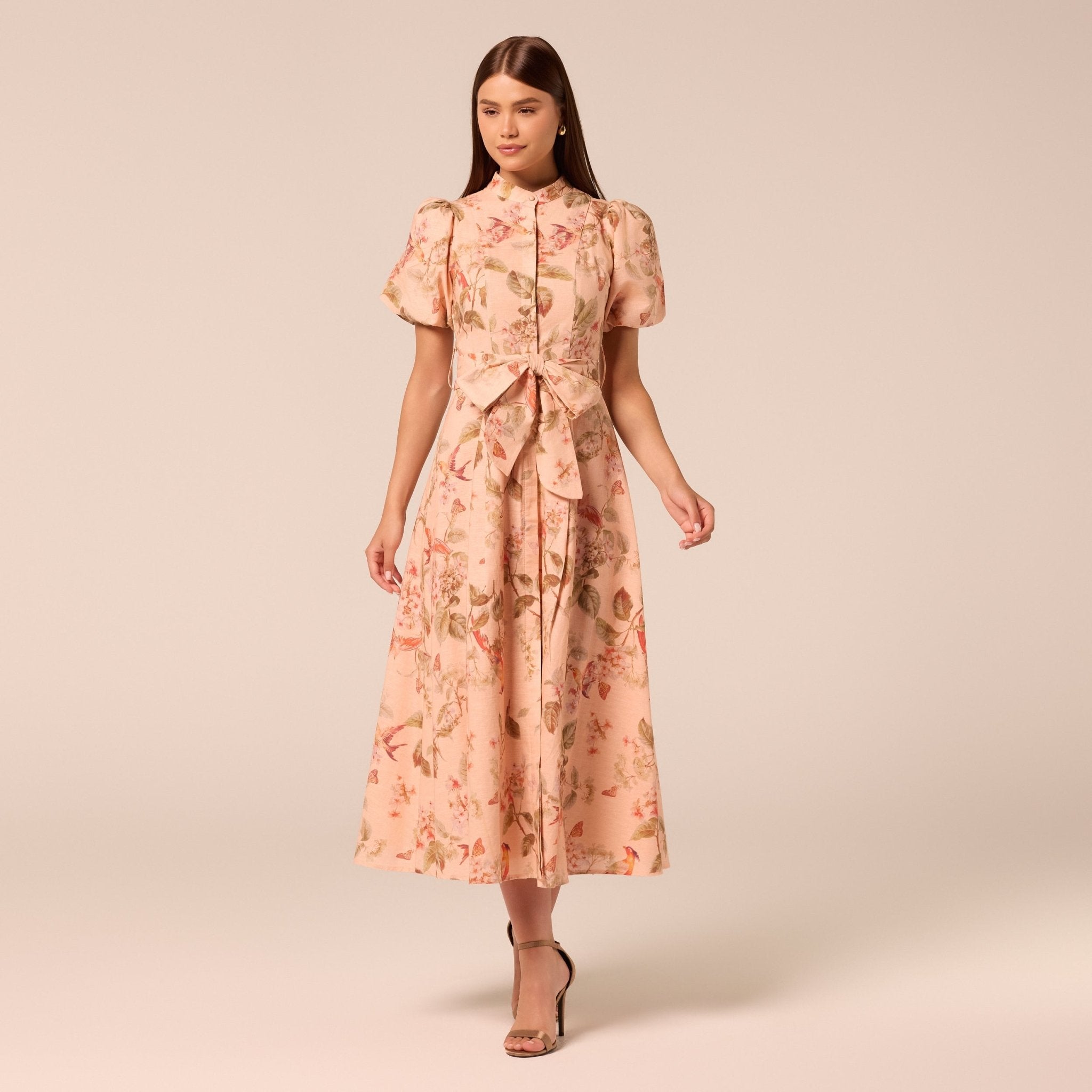 Floral Puff Sleeve Midi Dress - shopaleena