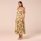 Floral Tie-strap Linen Midi Dress - shopaleena