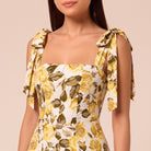 Floral Tie-strap Linen Midi Dress - shopaleena
