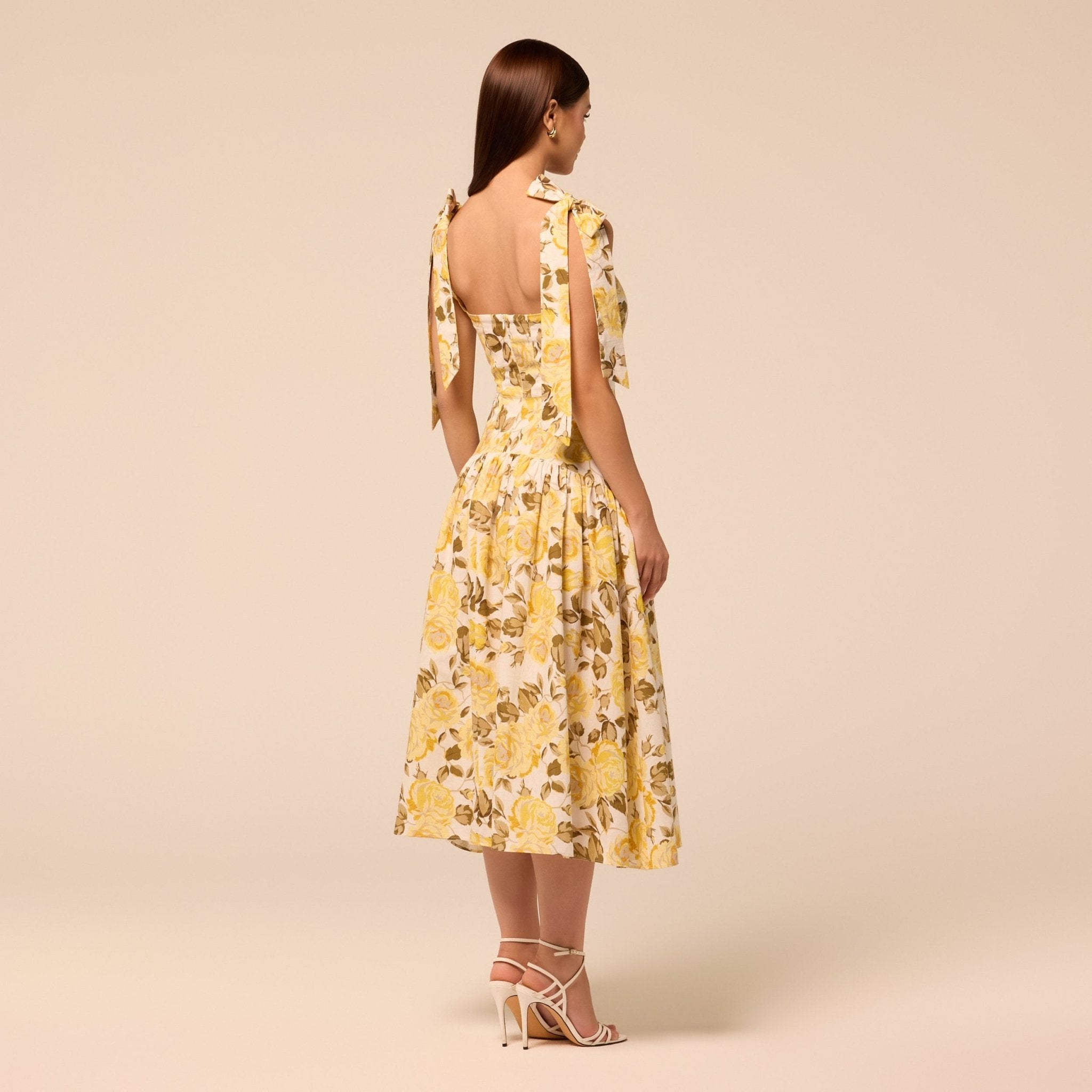 Floral Tie-strap Linen Midi Dress - shopaleena