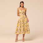 Floral Tie-strap Linen Midi Dress - shopaleena