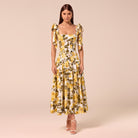 Floral Tie-strap Linen Midi Dress - shopaleena