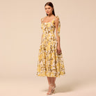 Floral Tie-strap Linen Midi Dress - shopaleena