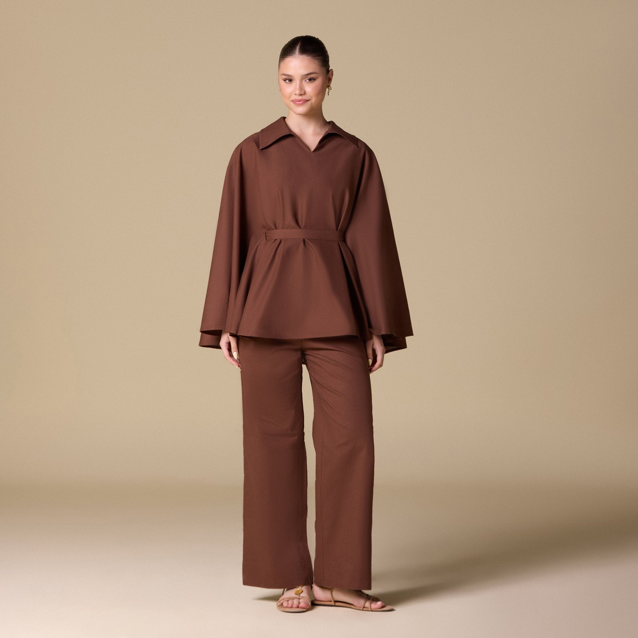 Flowy long sleeve linen top - shopaleena