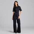 Front Slit Button Denim Top - shopaleena