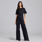 Front Slit Button Denim Top - shopaleena