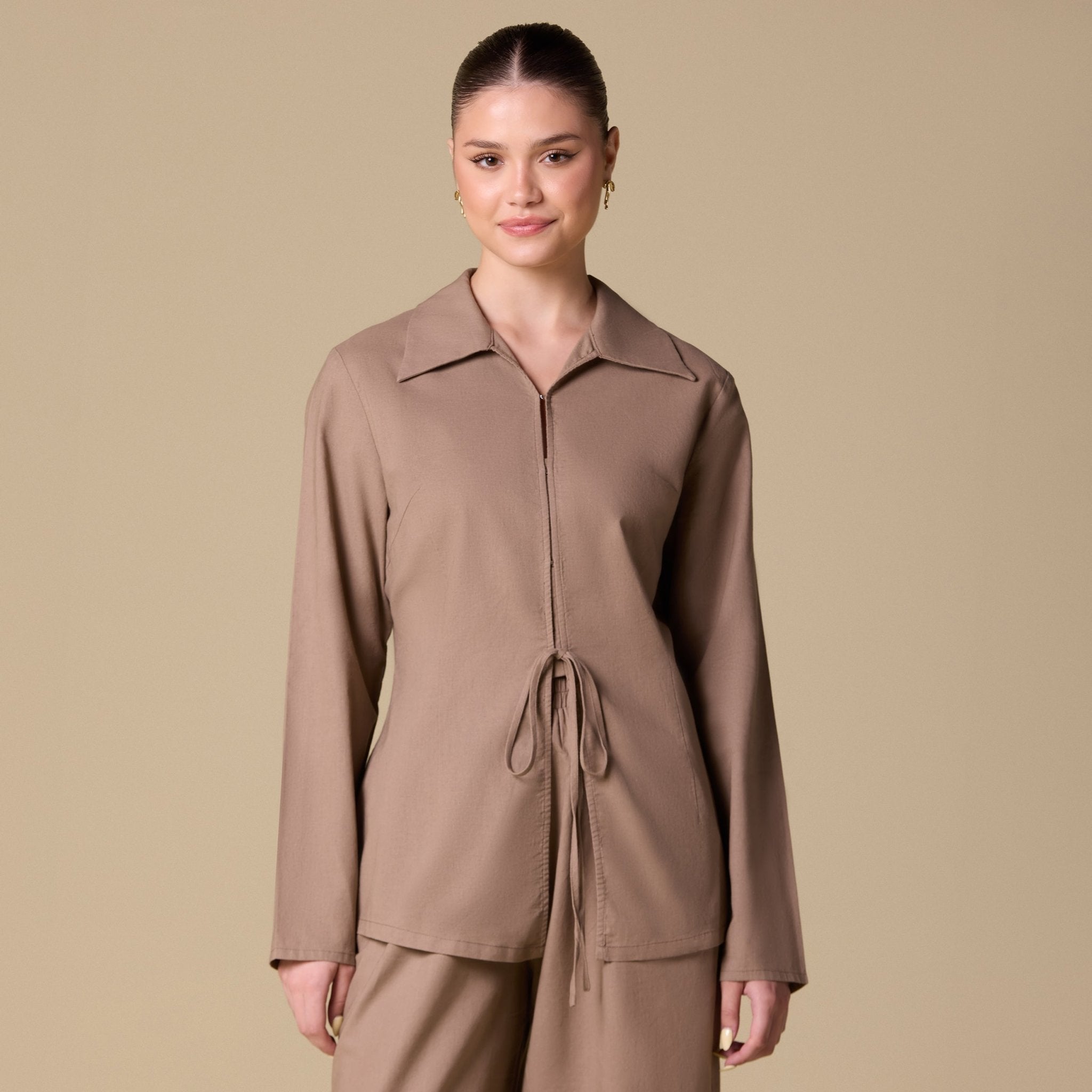 Front Tie Hook Closure Shirt - shopaleena