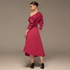 Fuchsia Asymmetric Off Shoulder Maxi Dress - shopaleena