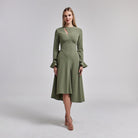Gathered Chest Crepe Midi Dress - shopaleena