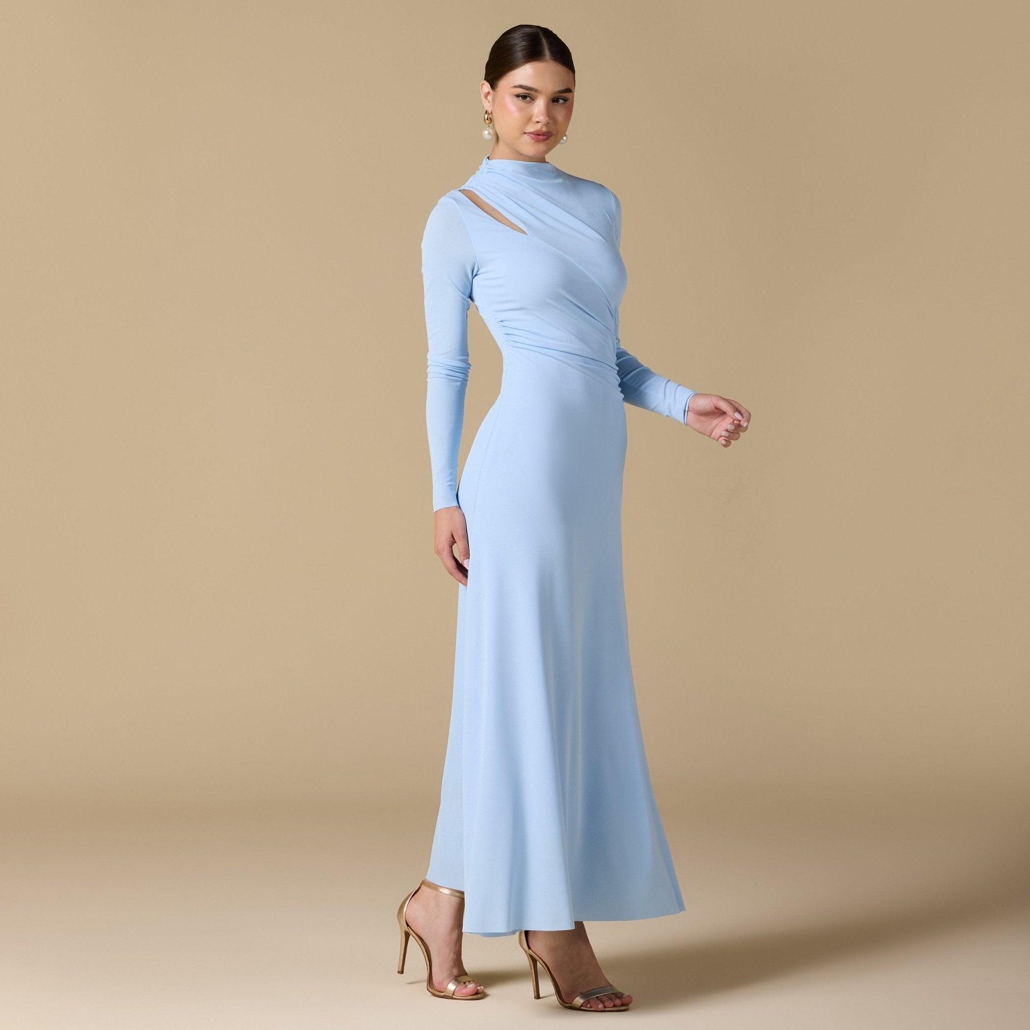 Gathered Chest Flare Midi Dress - shopaleena