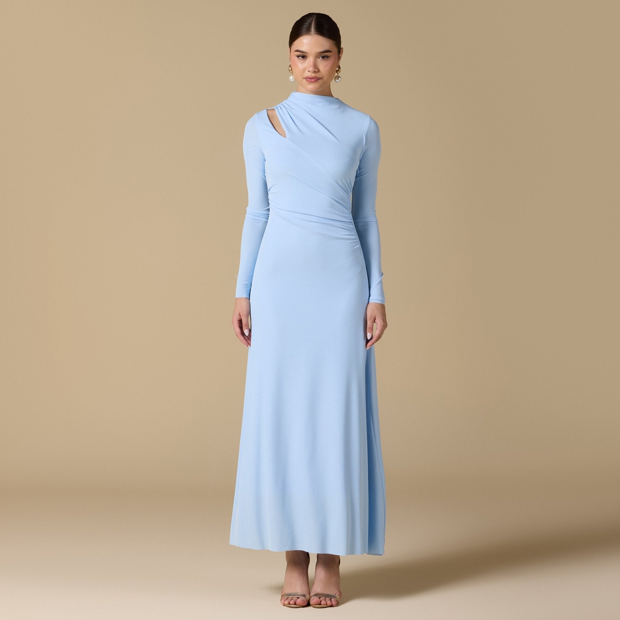 Gathered Chest Flare Midi Dress - shopaleena