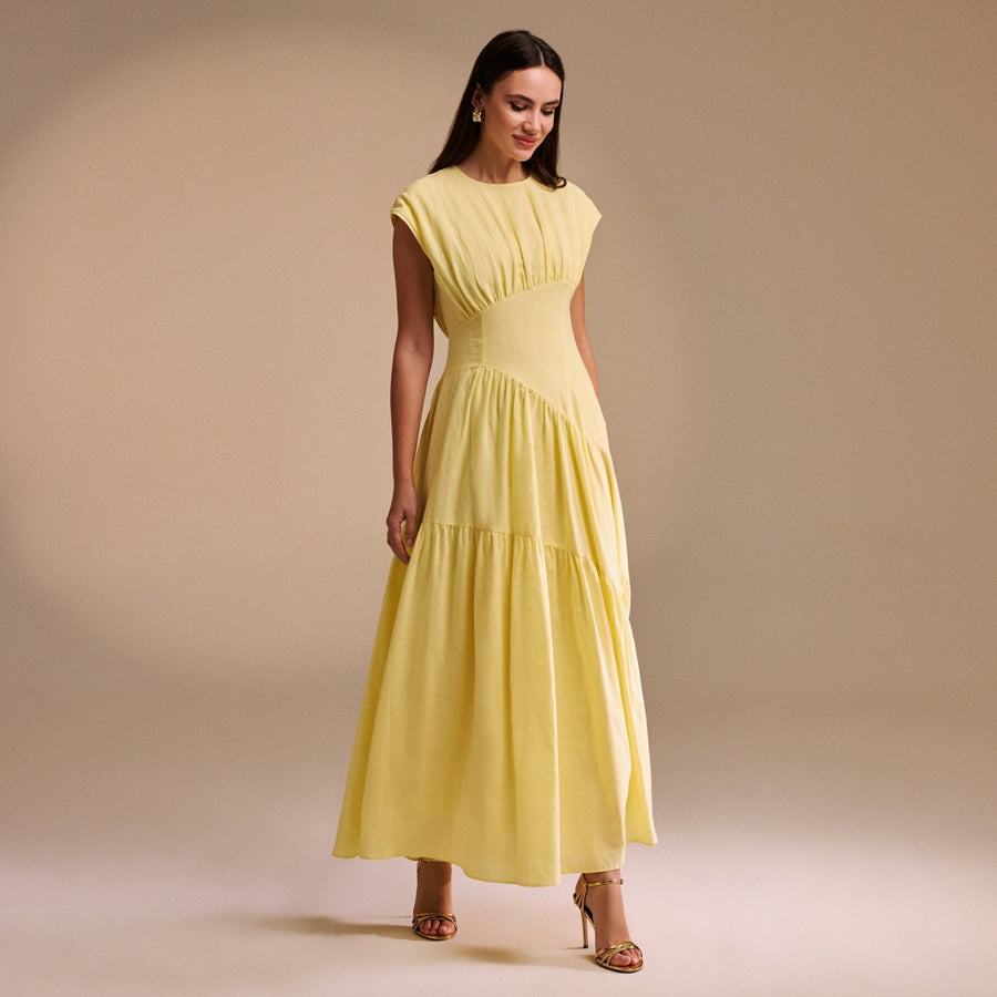 Gathered Waist A - Line Maxi Dress - shopaleena