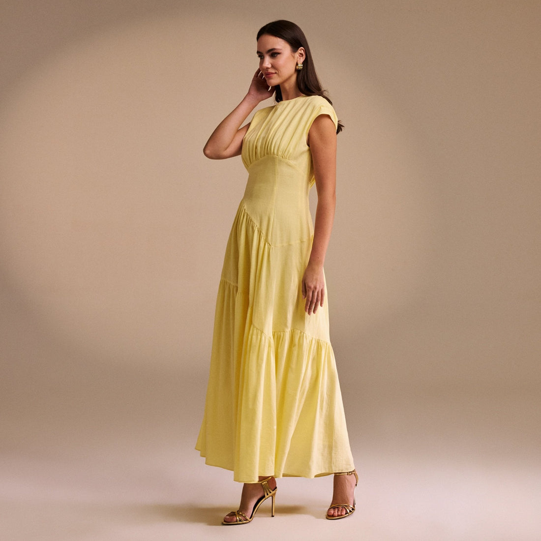 Gathered Waist A - Line Maxi Dress - shopaleena