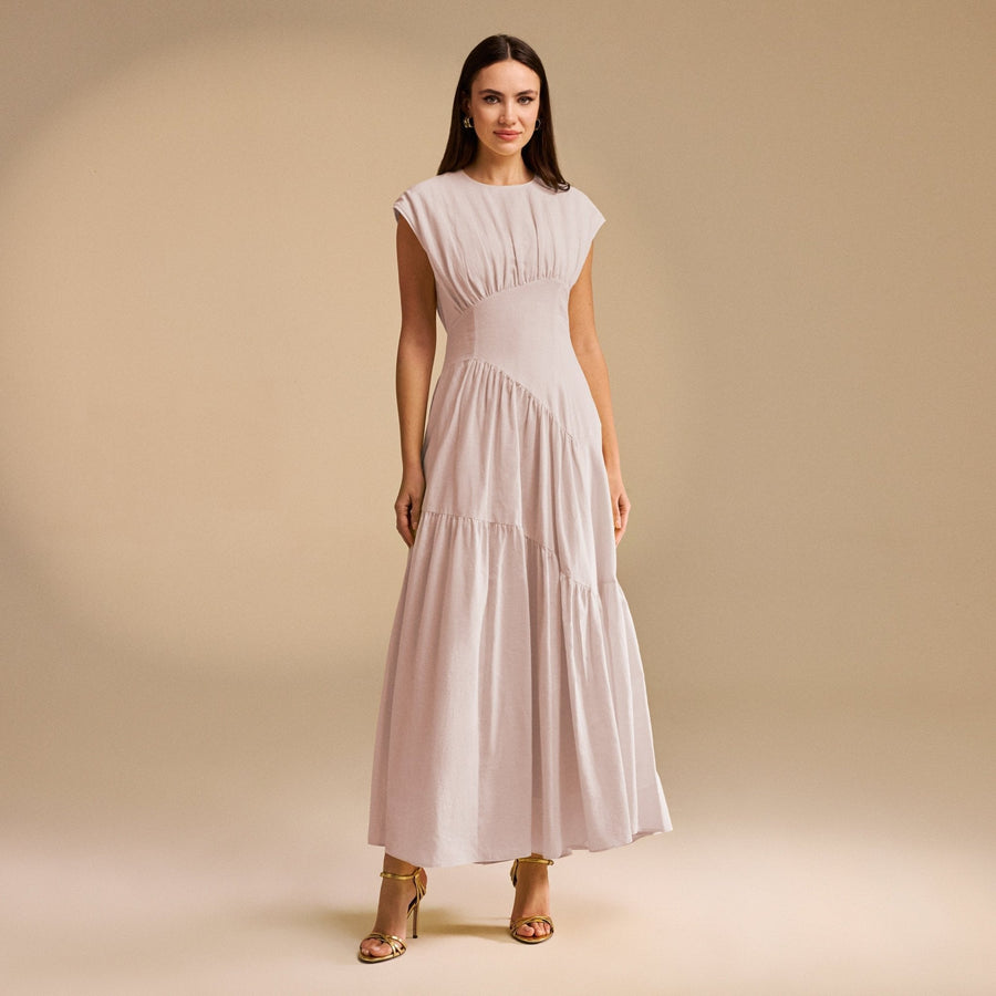 Gathered Waist A-Line Maxi Dress - shopaleena