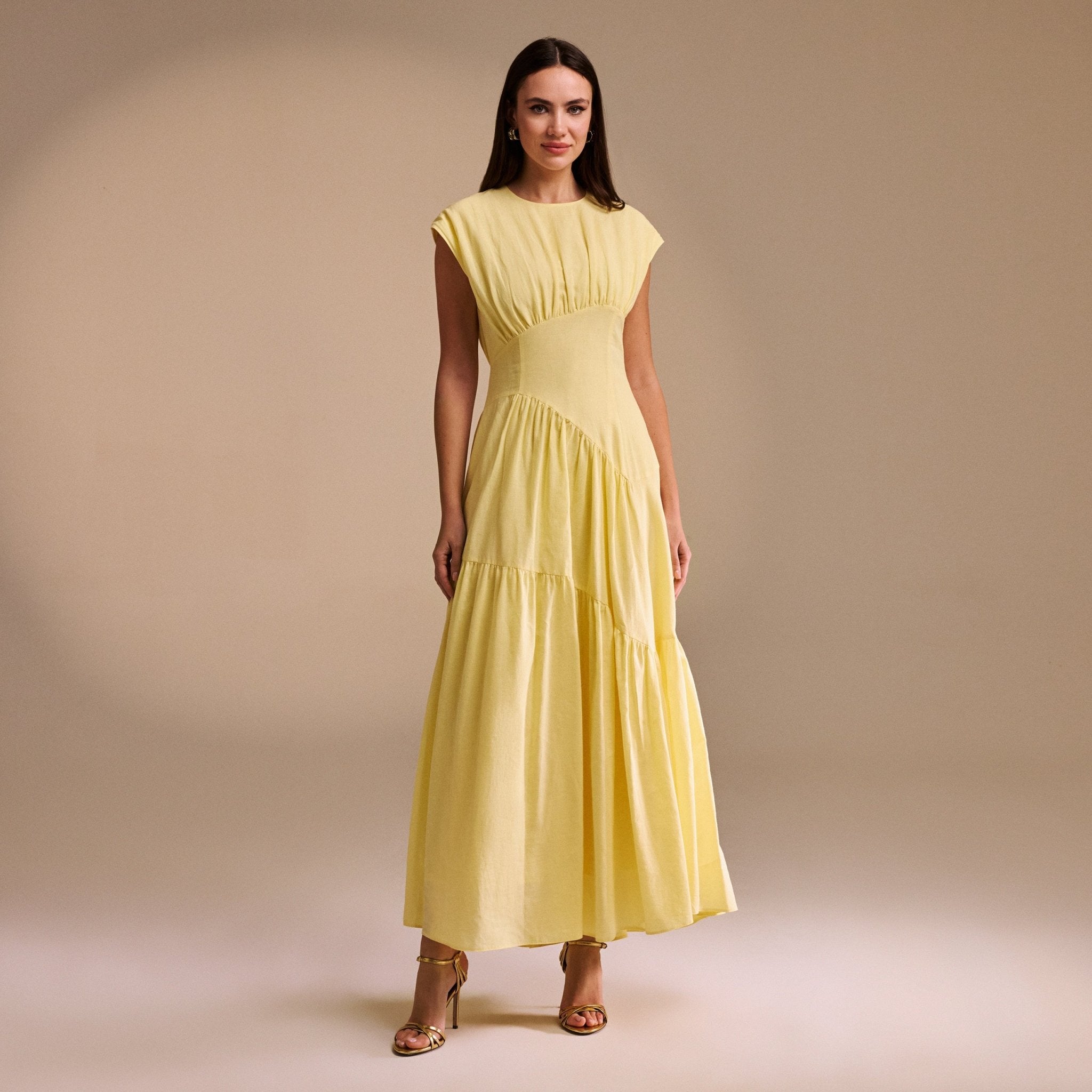 Gathered Waist A - Line Maxi Dress - shopaleena