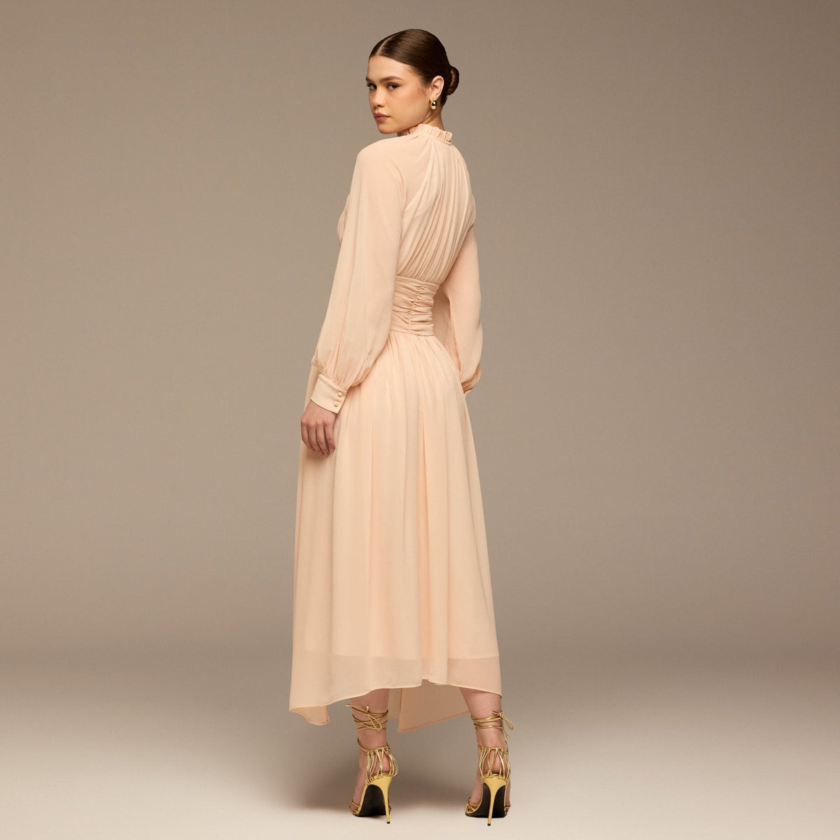 Gathered Waist Chiffon Maxi Dress - shopaleena