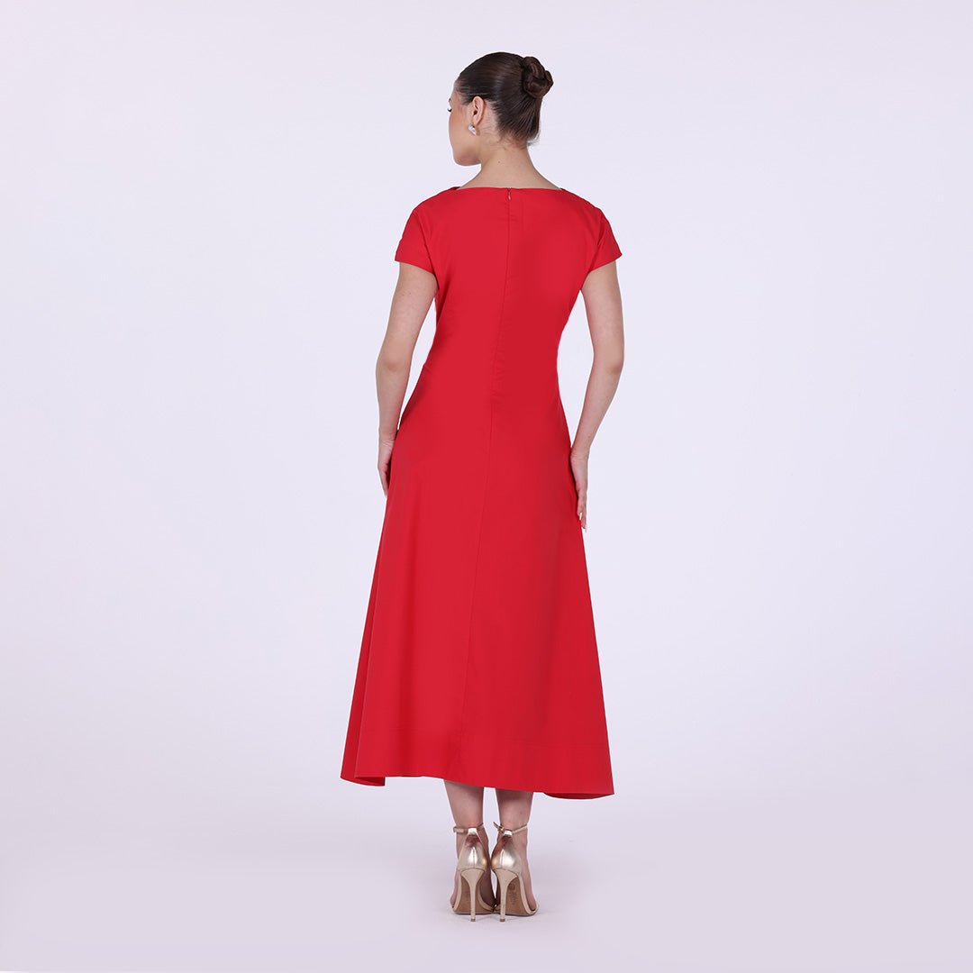 Gathered Waist Maxi Dress with Pleated Satin - shopaleena