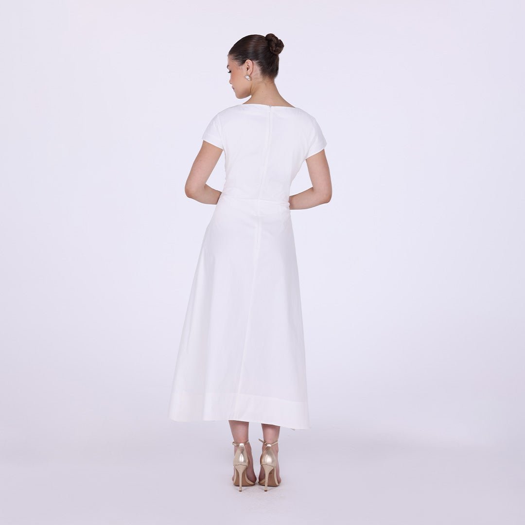 Gathered Waist Maxi Dress with Pleated Satin - shopaleena