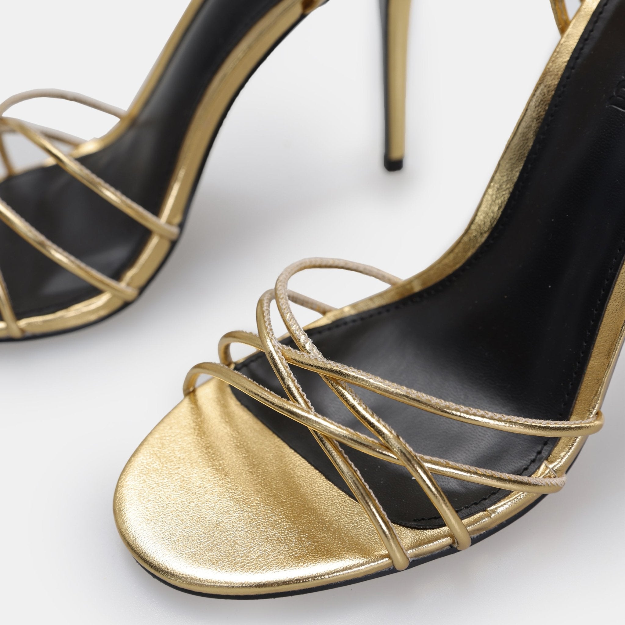 Gold Metallic Multi Strap High Heel Sandals - shopaleena