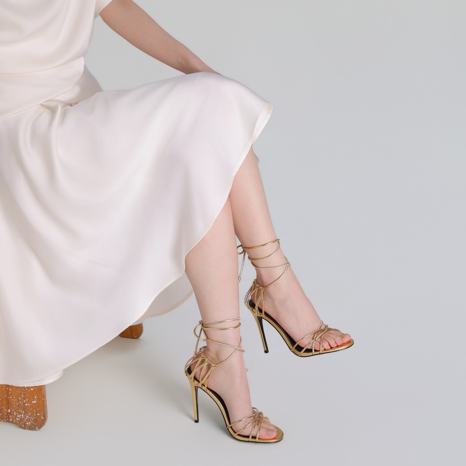 Gold Metallic Multi Strap High Heel Sandals - shopaleena