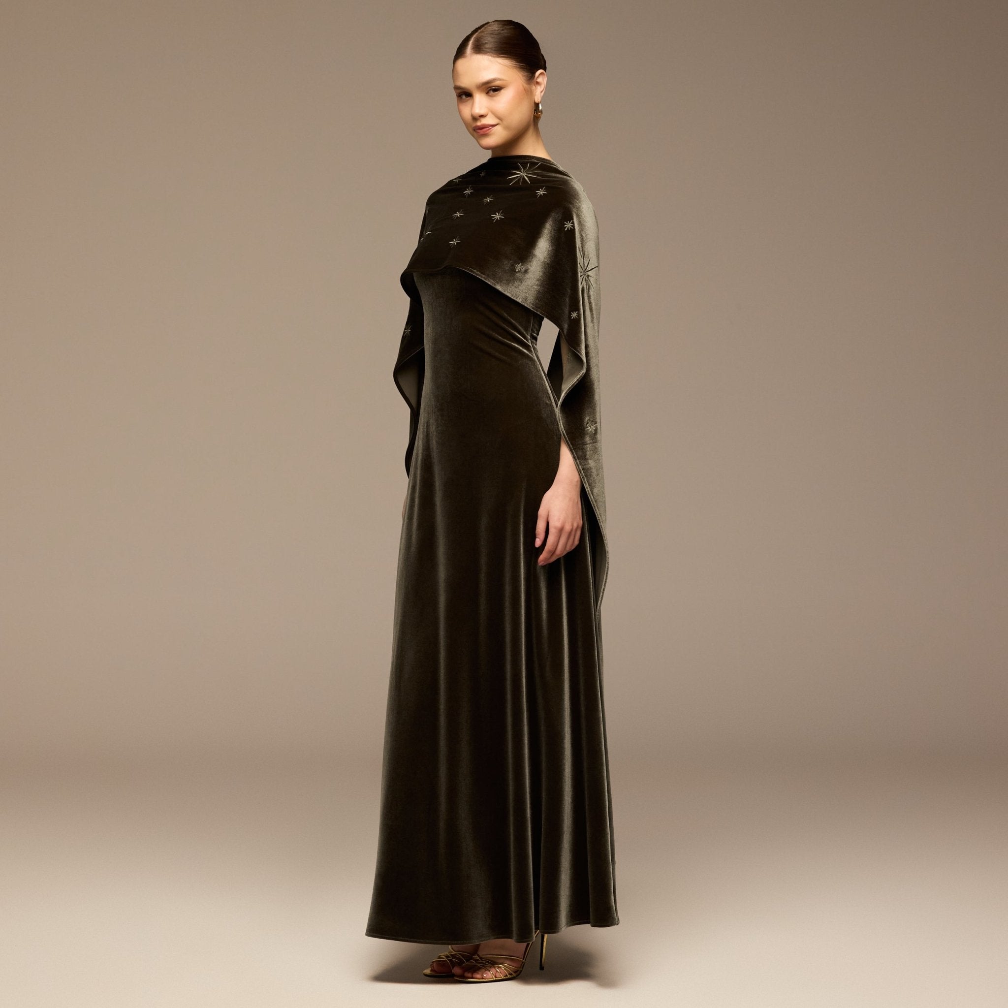 Gray Embroidered Velvet Maxi Dress - shopaleena