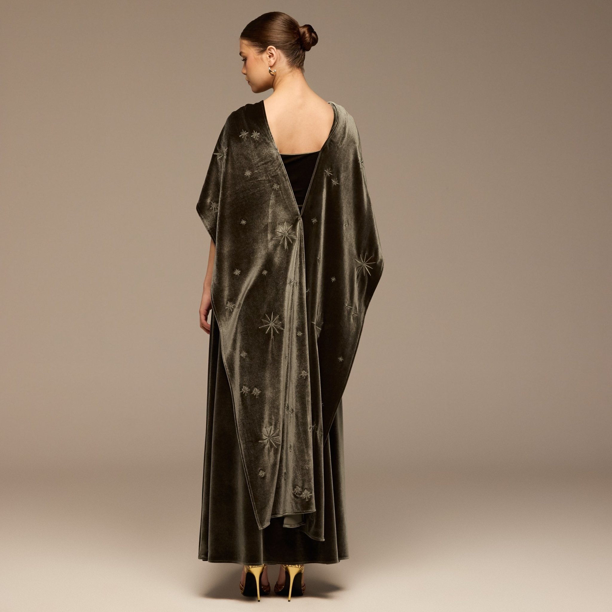 Gray Embroidered Velvet Maxi Dress - shopaleena