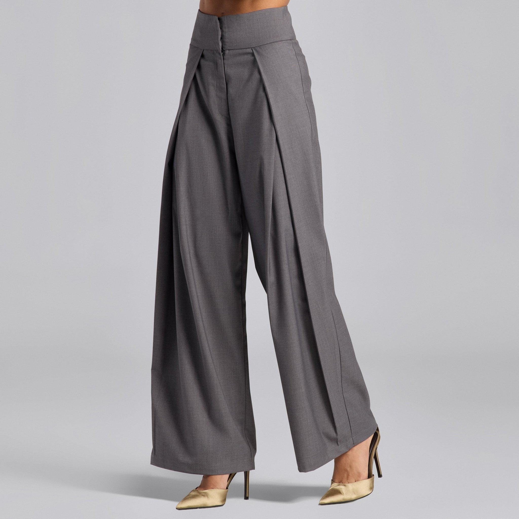Gray Front Overlay Cotton Pants - shopaleena