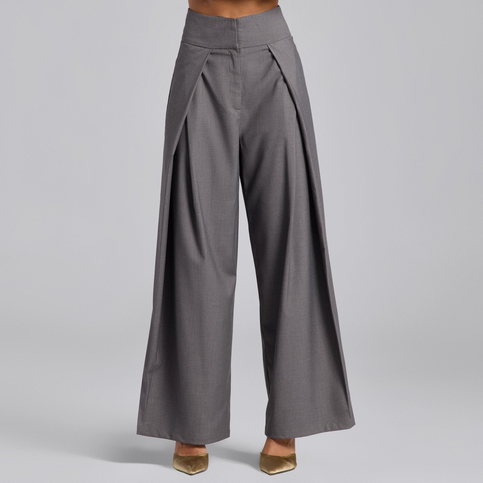 Gray Front Overlay Cotton Pants - shopaleena