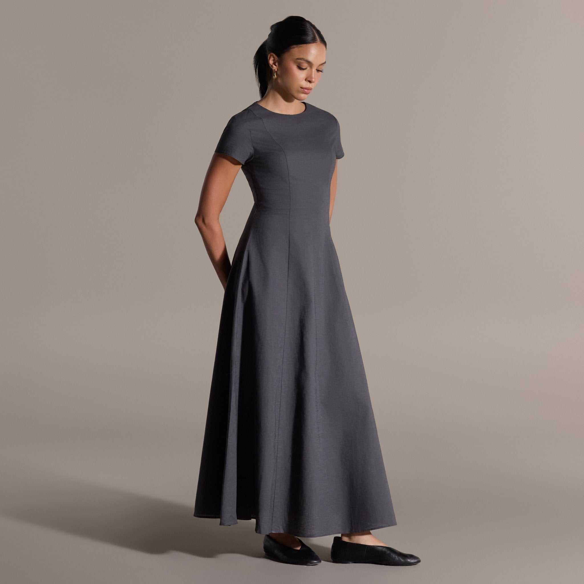 Gray Linen Under Abaya Dress - shopaleena