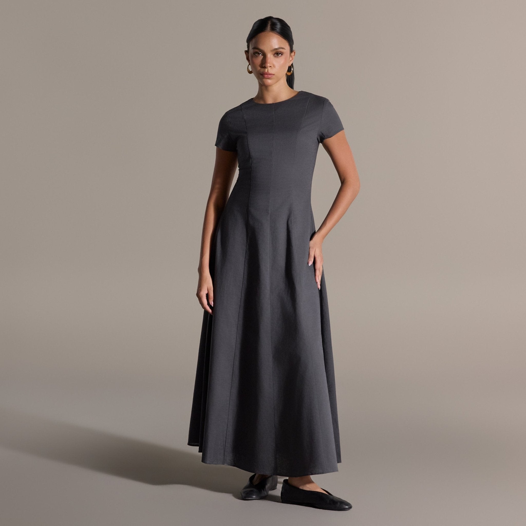 Gray Linen Under Abaya Dress - shopaleena