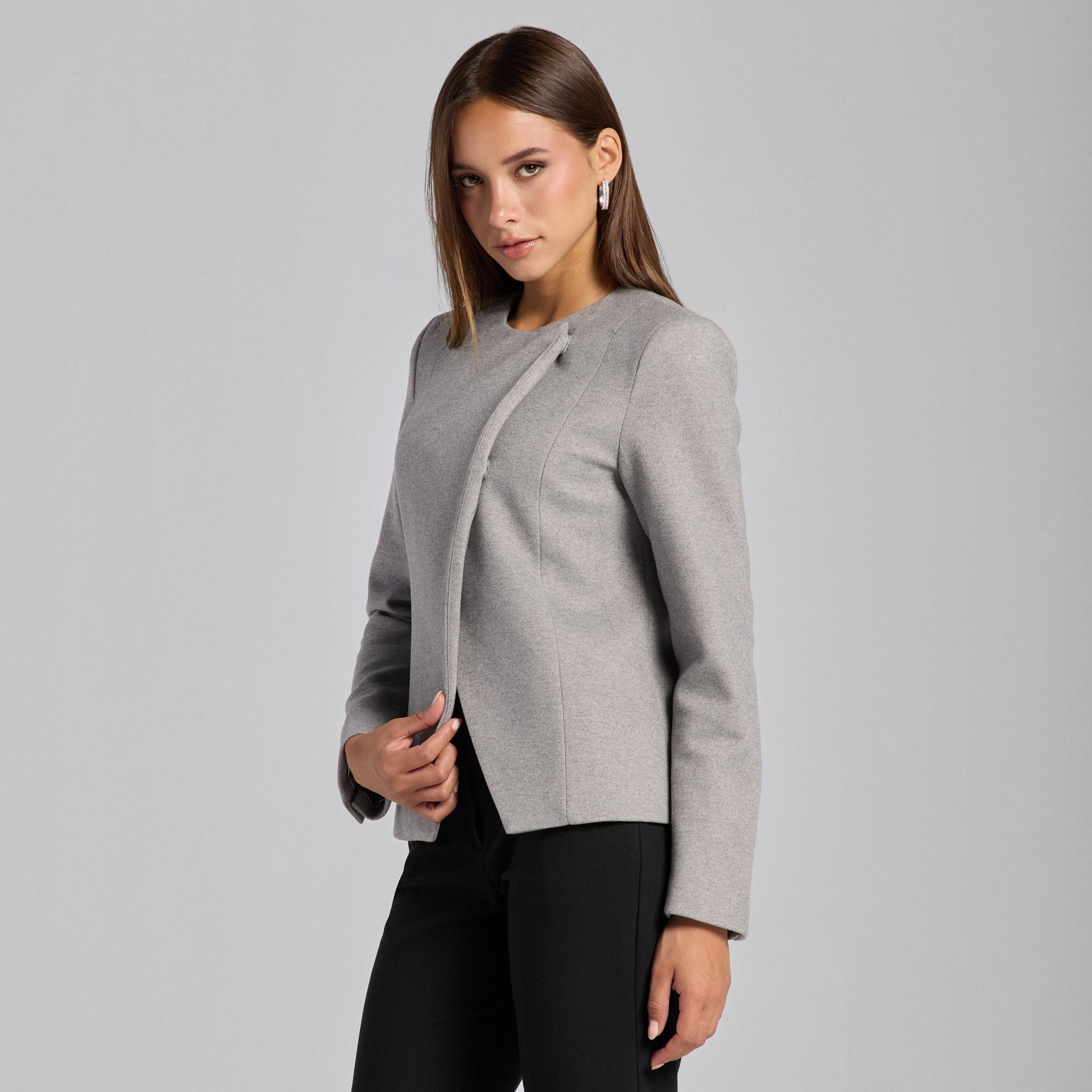 Gray Princess Cut Twill Blazer - shopaleena