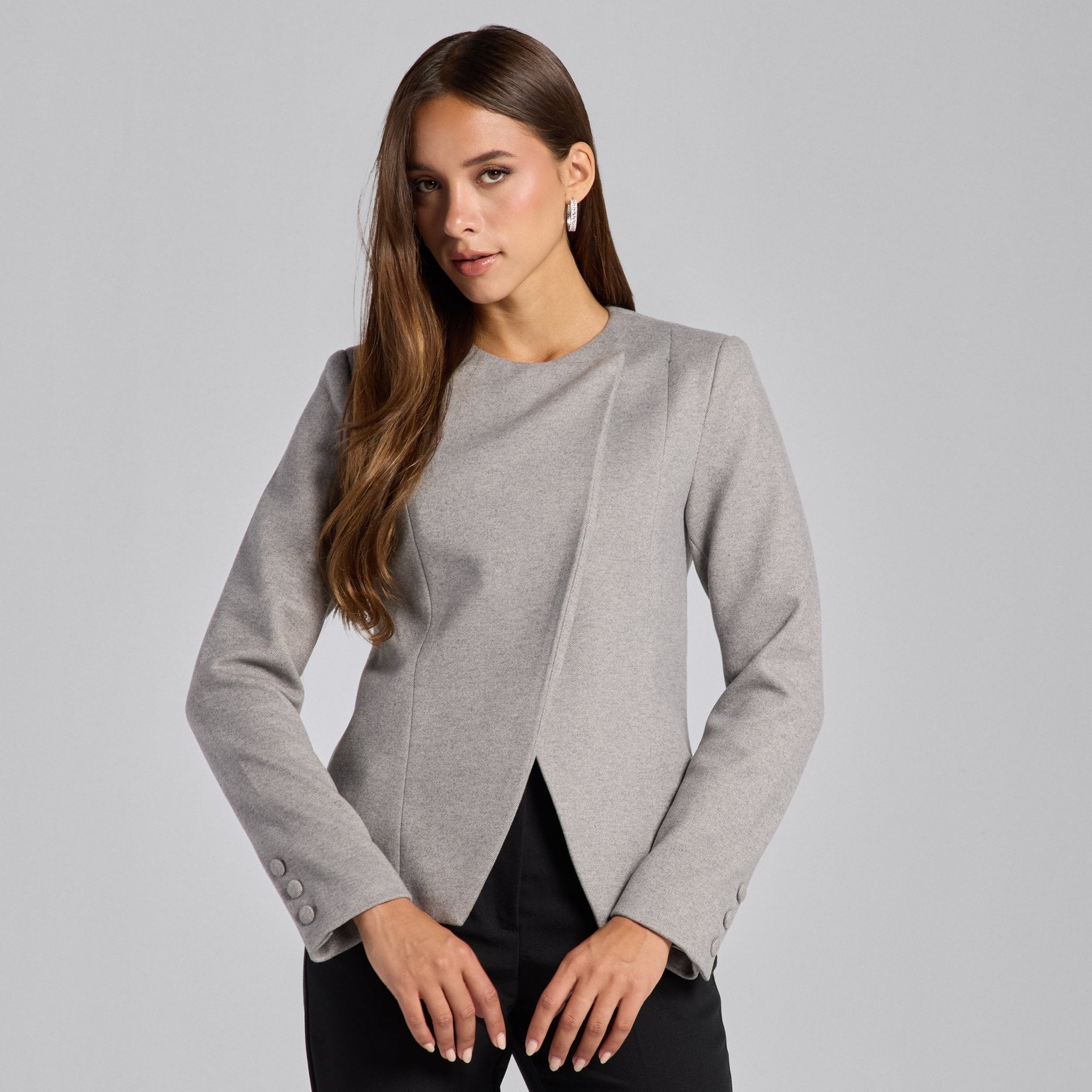 Gray Princess Cut Twill Blazer - shopaleena