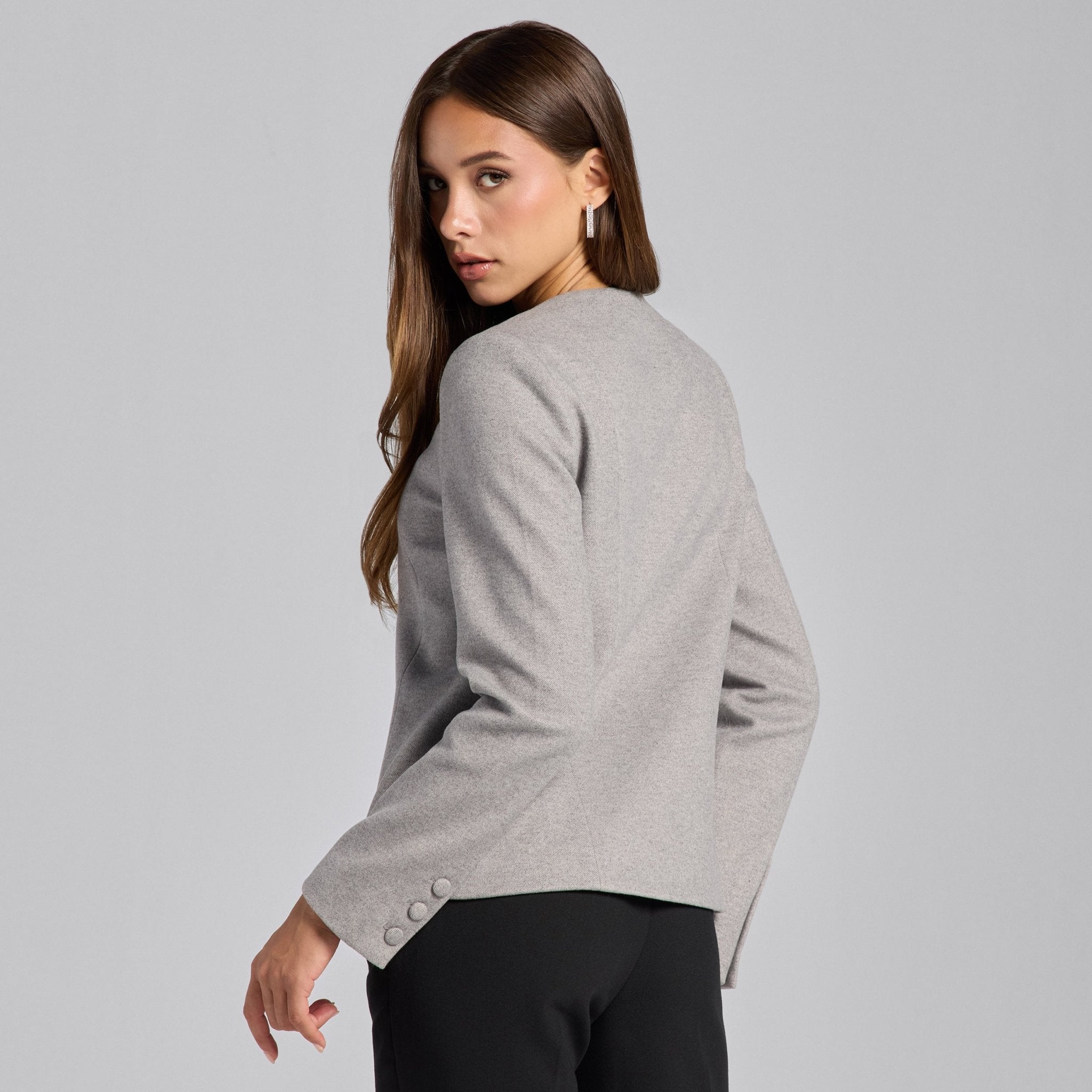 Gray Princess Cut Twill Blazer - shopaleena