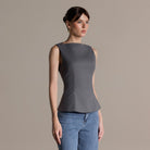 Gray Sleeveless Boat Neck Peplum Top - shopaleena