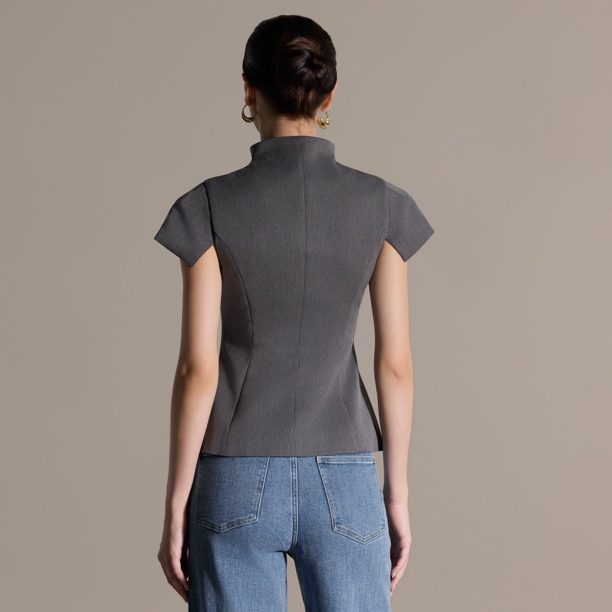Gray Stand Collar Peplum Blouse - shopaleena