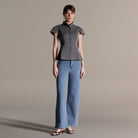 Gray Stand Collar Peplum Blouse - shopaleena