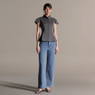 Gray Stand Collar Peplum Blouse - shopaleena