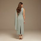 Grayish Blue Asymmetrical Back Draped Maxi Dress - shopaleena