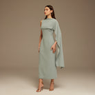 Grayish Blue Asymmetrical Back Draped Maxi Dress - shopaleena