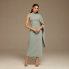 Grayish Blue Asymmetrical Back Draped Maxi Dress - shopaleena