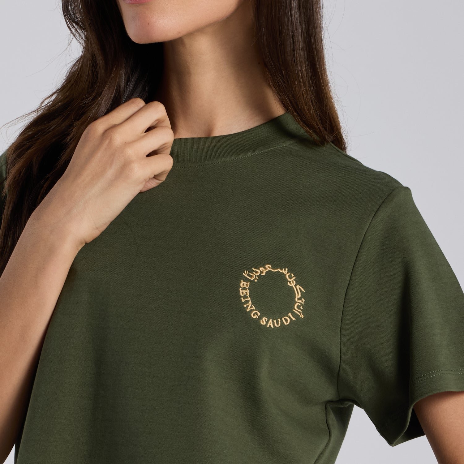 Green Being Saudi Embroidered Cotton T-shirt - shopaleena