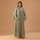 Green Fully Embroidered Long Sleeve Kaftan - shopaleena