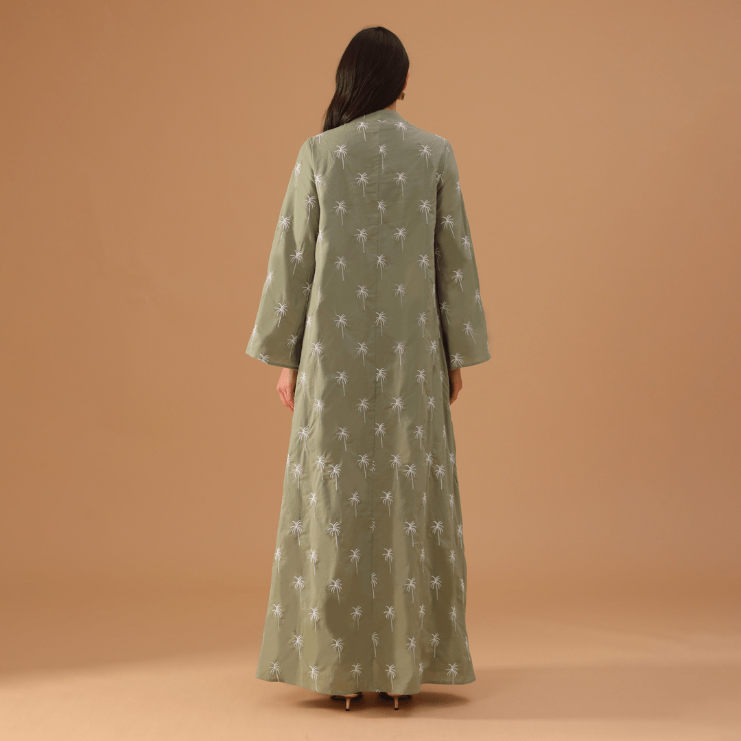 Green Fully Embroidered Long Sleeve Kaftan - shopaleena